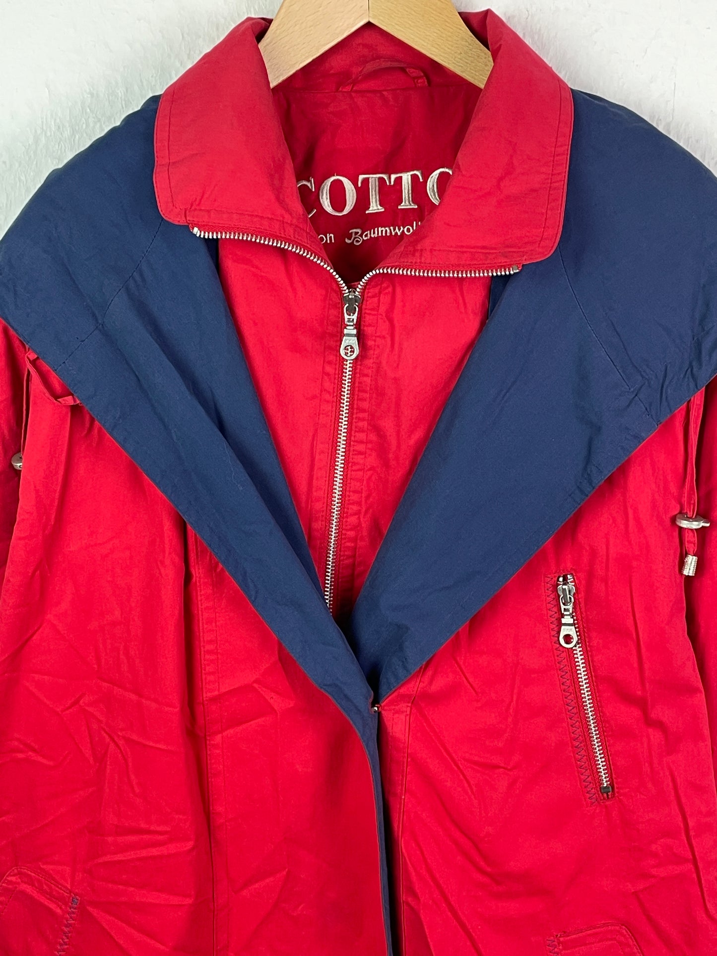 Yacht Club Damen Mantel Gr. 48 Rot Blau – Vintage Cotton Coat 100% Baumwolle Polyester / Yacht Club Women’s Coat Size 48 Red Blue – Vintage Cotton Polyester Jacket