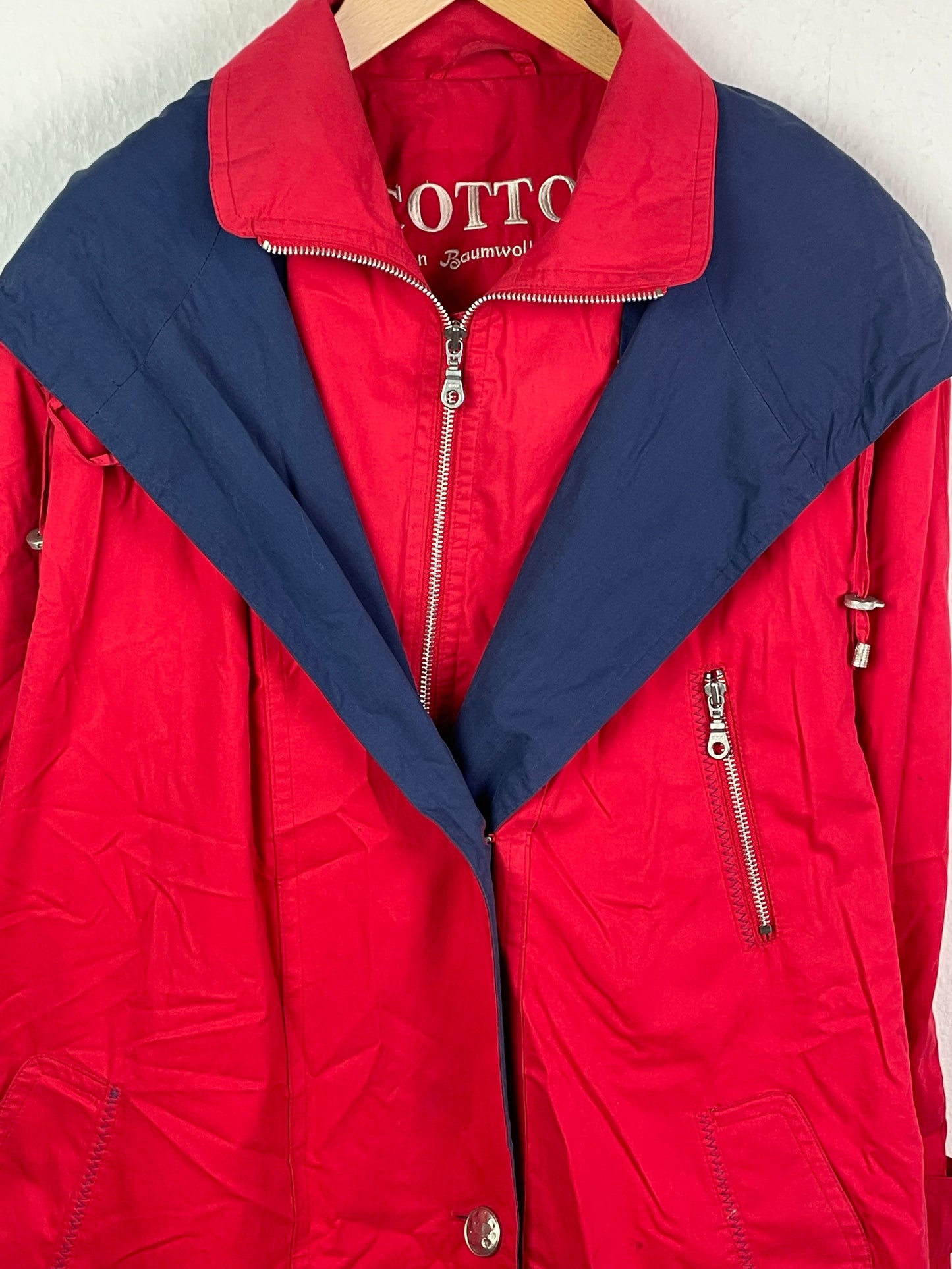 Yacht Club Damen Mantel Gr. 48 Rot Blau – Vintage Cotton Coat 100% Baumwolle Polyester / Yacht Club Women’s Coat Size 48 Red Blue – Vintage Cotton Polyester Jacket