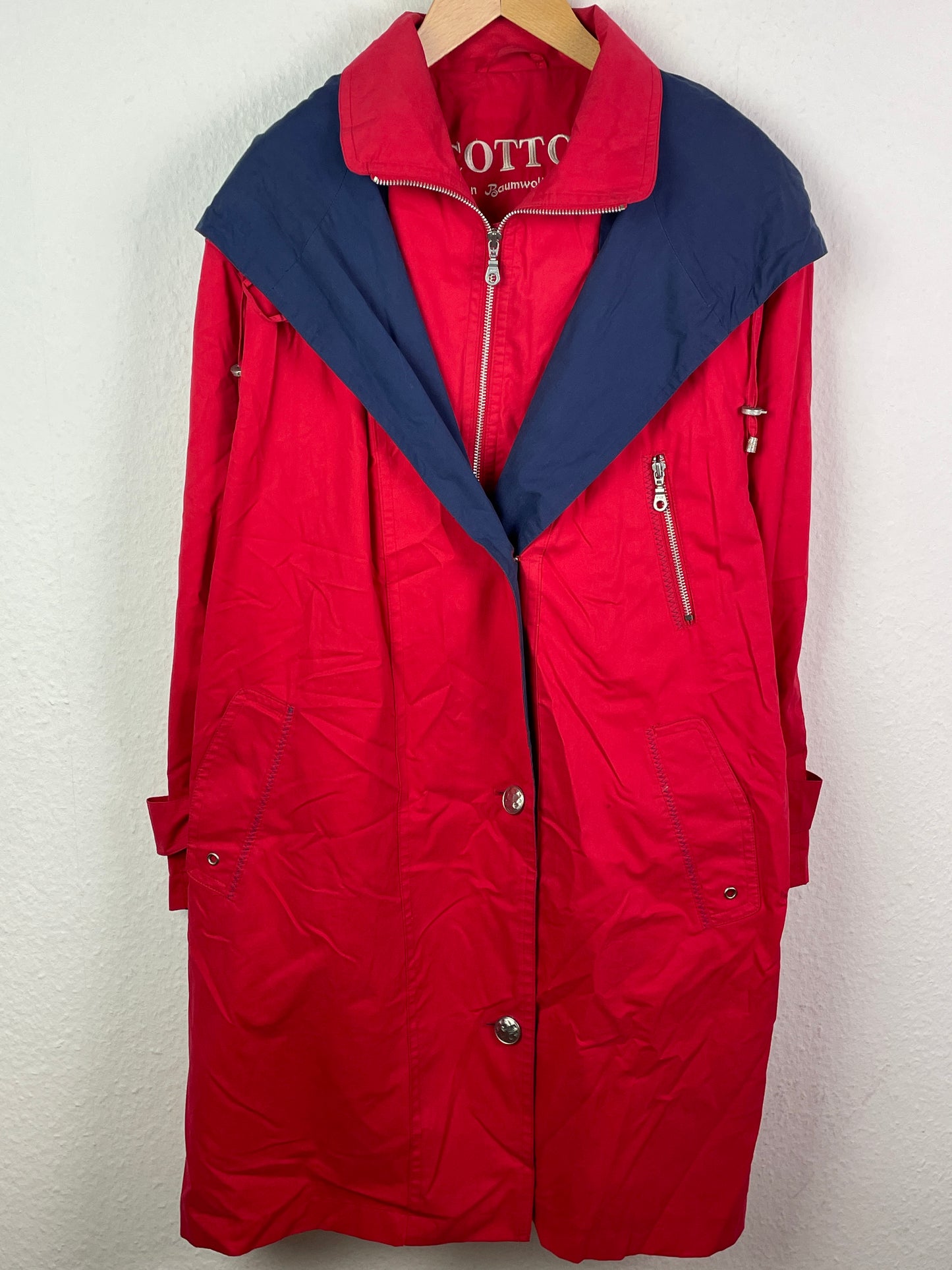Yacht Club Damen Mantel Gr. 48 Rot Blau – Vintage Cotton Coat 100% Baumwolle Polyester / Yacht Club Women’s Coat Size 48 Red Blue – Vintage Cotton Polyester Jacket