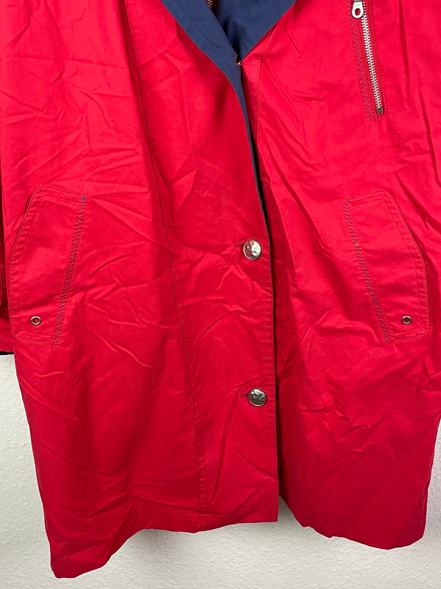 Yacht Club Damen Mantel Gr. 48 Rot Blau – Vintage Cotton Coat 100% Baumwolle Polyester / Yacht Club Women’s Coat Size 48 Red Blue – Vintage Cotton Polyester Jacket