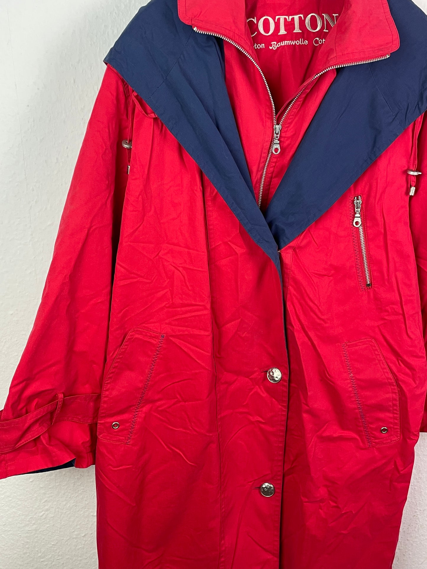 Yacht Club Damen Mantel Gr. 48 Rot Blau – Vintage Cotton Coat 100% Baumwolle Polyester / Yacht Club Women’s Coat Size 48 Red Blue – Vintage Cotton Polyester Jacket