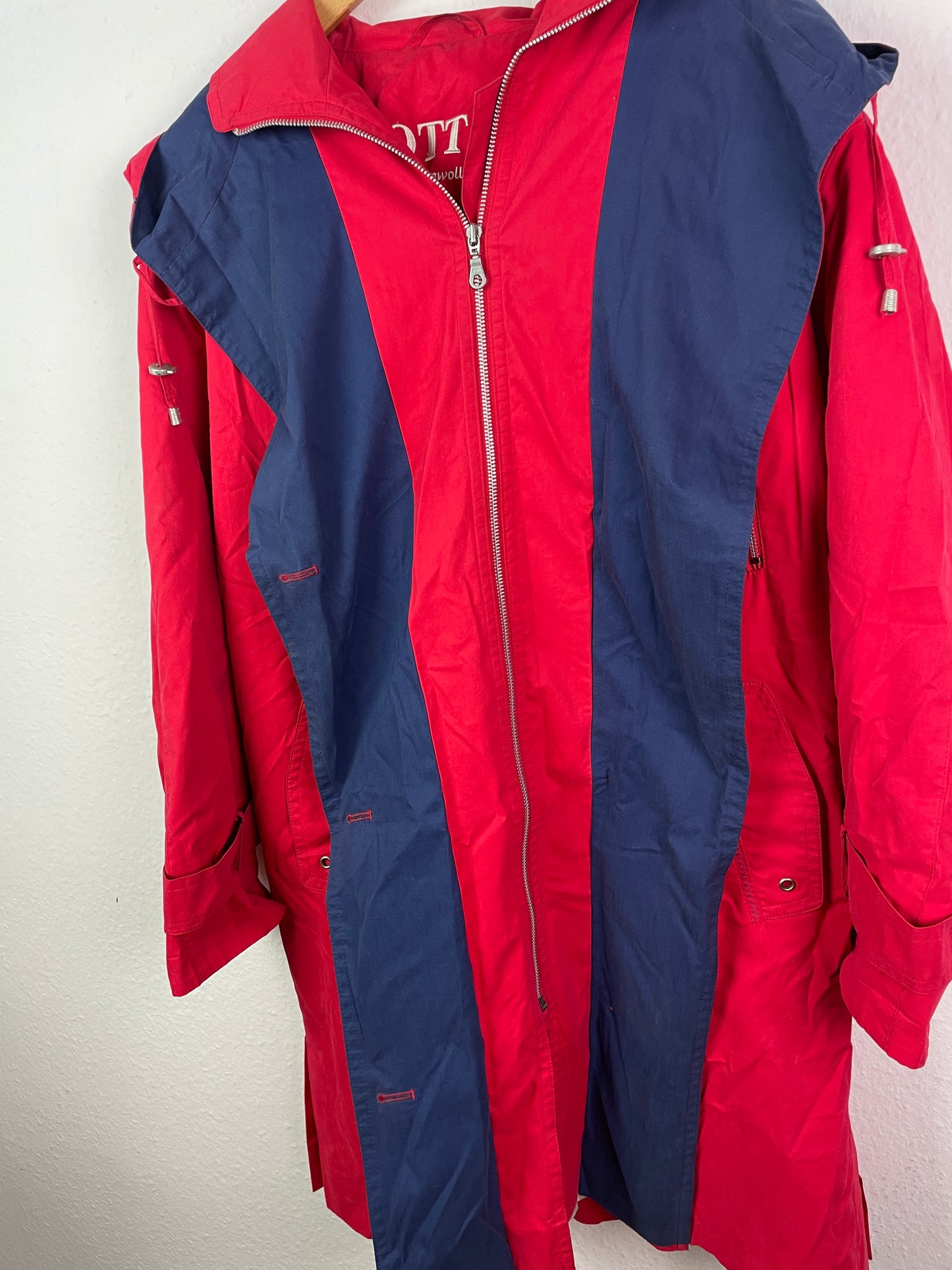 Yacht Club Damen Mantel Gr. 48 Rot Blau – Vintage Cotton Coat 100% Baumwolle Polyester / Yacht Club Women’s Coat Size 48 Red Blue – Vintage Cotton Polyester Jacket