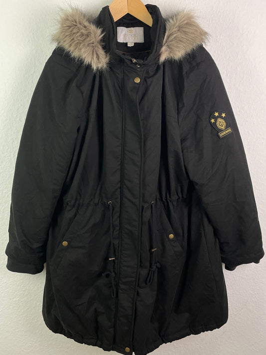 Esmara Deluxe Damen Winterjacke Schwarz – Parka mit Kunstfell Kapuze Größe 56